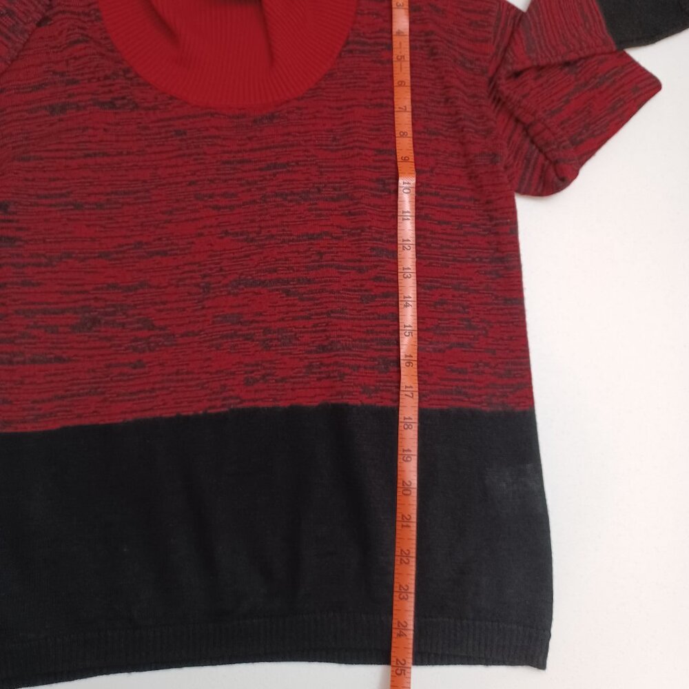Ellen Tracy Wool Blend‎ Red and Black Cowl Neck Sweater - Picture 3 of 7